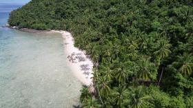 Von Palmen gesäumter Privatstrand, Zonenbebauung - erhöhte Aussicht und erstklassige Korallen